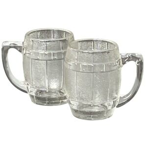 Vintage Hazel Atlas Miniature Barrel Mug Clear Shot Glasses Set of 2 2in